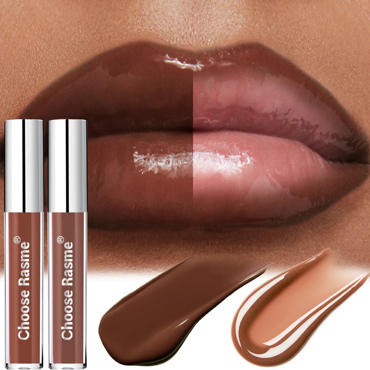 Two sets of lip gloss lipliner, moisturizing, bright, durable, portable, brown, outline the lip line