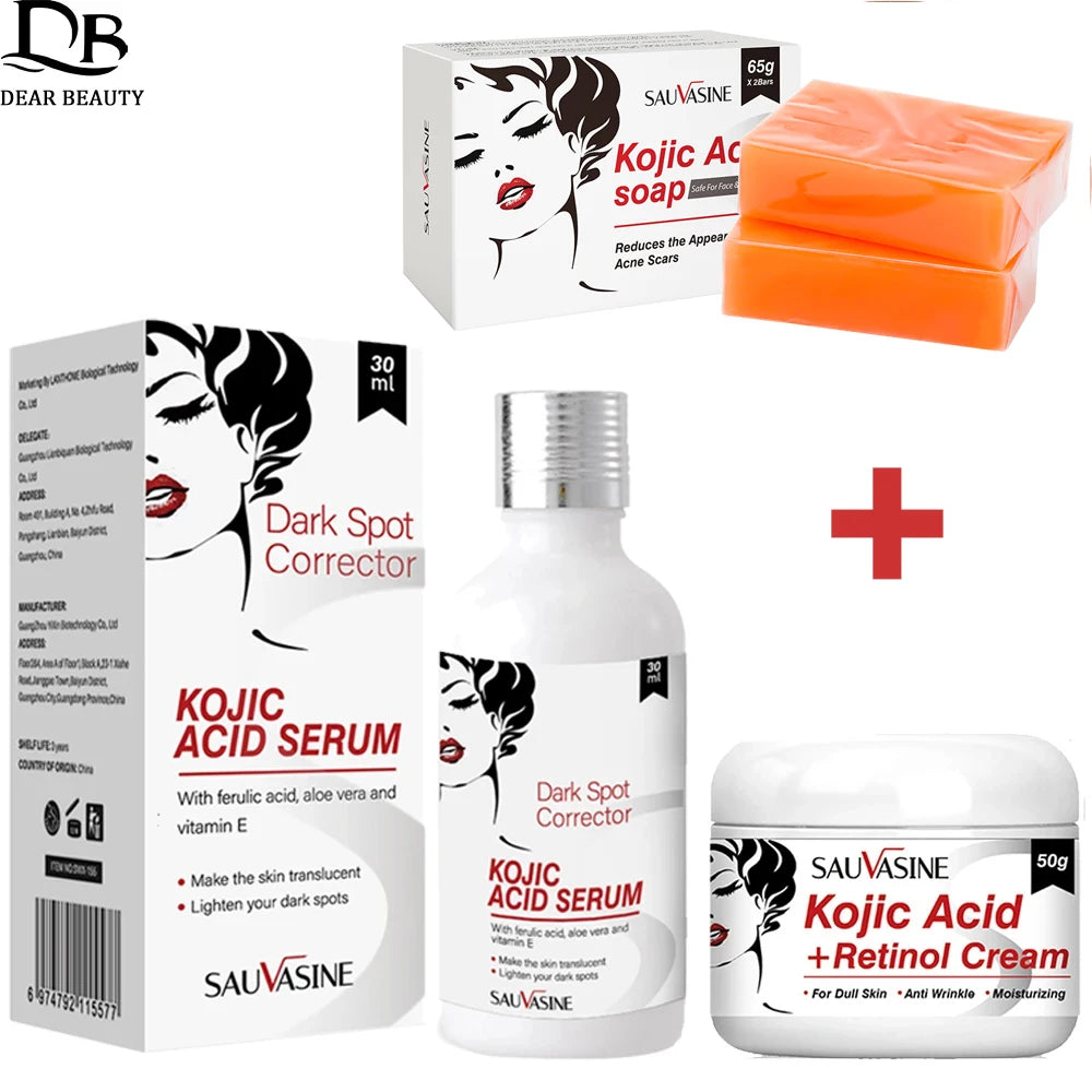 Skin Care Set Anti-aging Face Cream Wrinkle Removal Facial Serum Deep Cleansing Brighten Moisturize Kojic Acid Soap