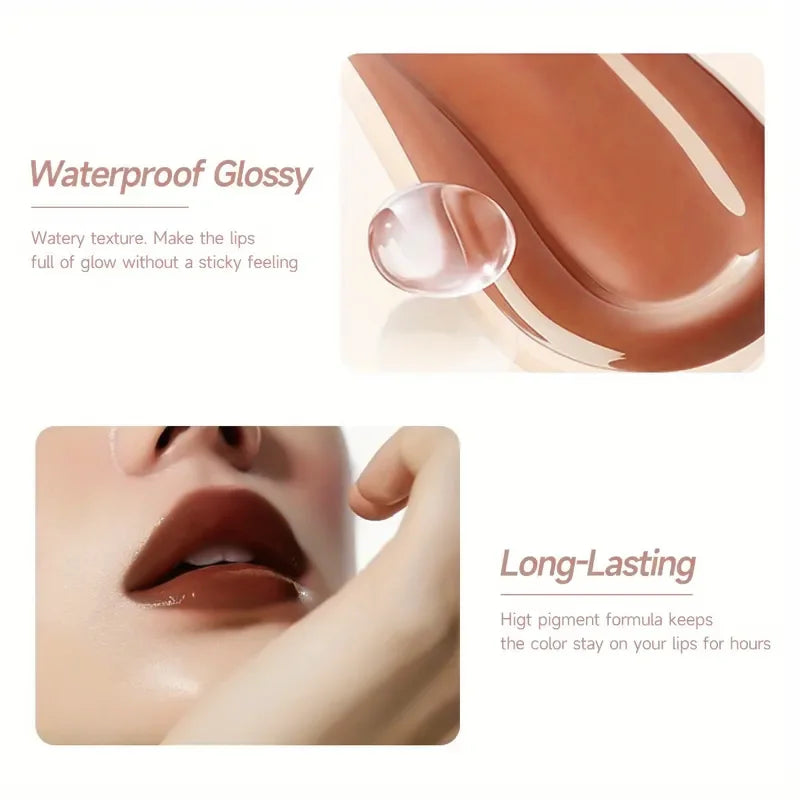 Two sets of lip gloss lipliner, moisturizing, bright, durable, portable, brown, outline the lip line