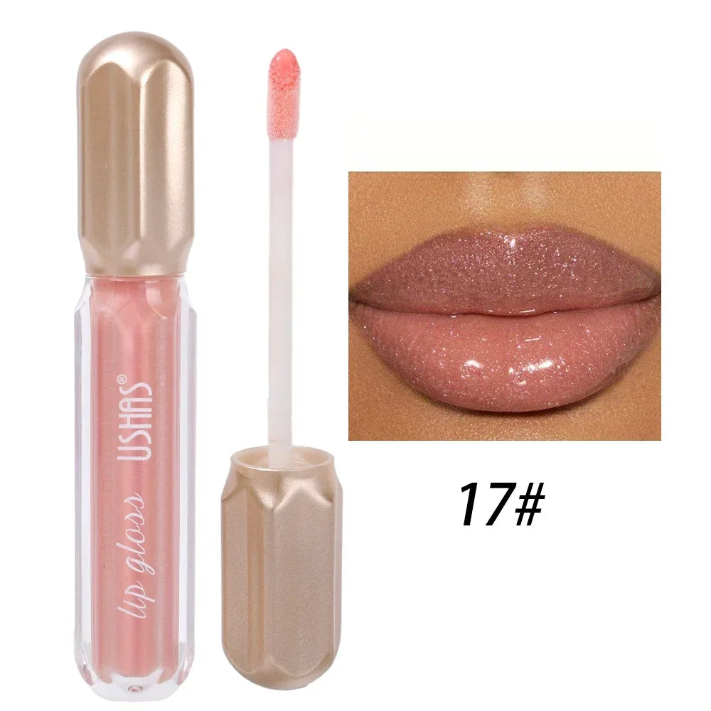 Glitter Pearlescent Lip Gloss Moisturizing Lasting Non-Stick Cup Sexy Shimmer Shine Red Liquid Lipsticks