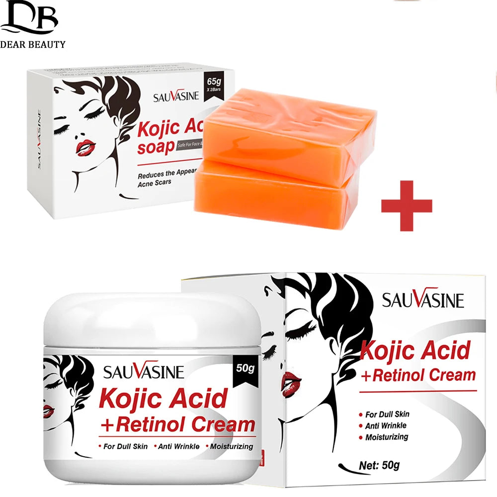 Skin Care Set Anti-aging Face Cream Wrinkle Removal Facial Serum Deep Cleansing Brighten Moisturize Kojic Acid Soap