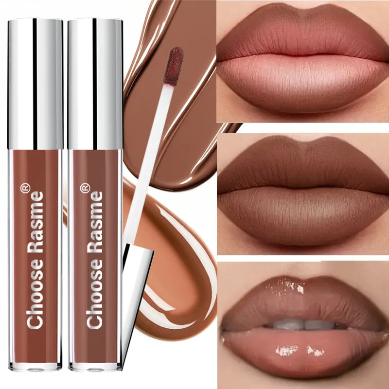 Two sets of lip gloss lipliner, moisturizing, bright, durable, portable, brown, outline the lip line