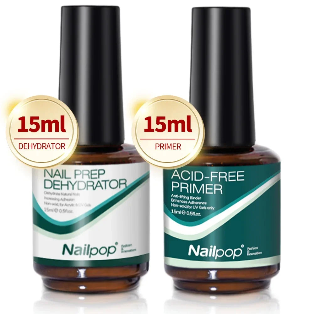 Nail Dehydrator and Primer Acid Free Natural Nail Prep for Acrylic and UV Gel Nail Polish Fast Dry Superior Bonding Set