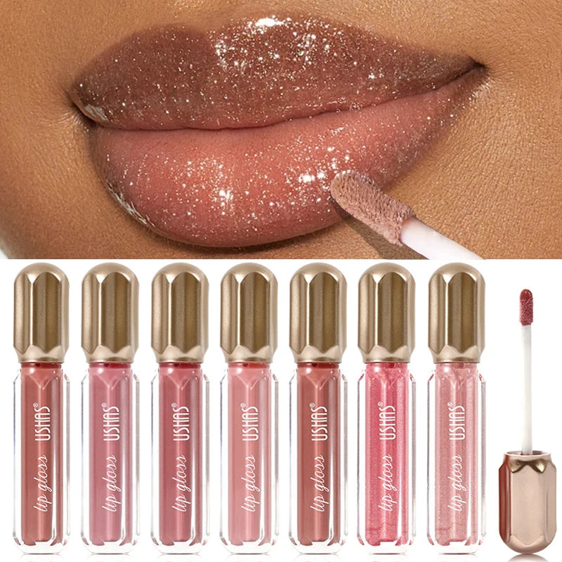 Glitter Pearlescent Lip Gloss Moisturizing Lasting Non-Stick Cup Sexy Shimmer Shine Red Liquid Lipsticks