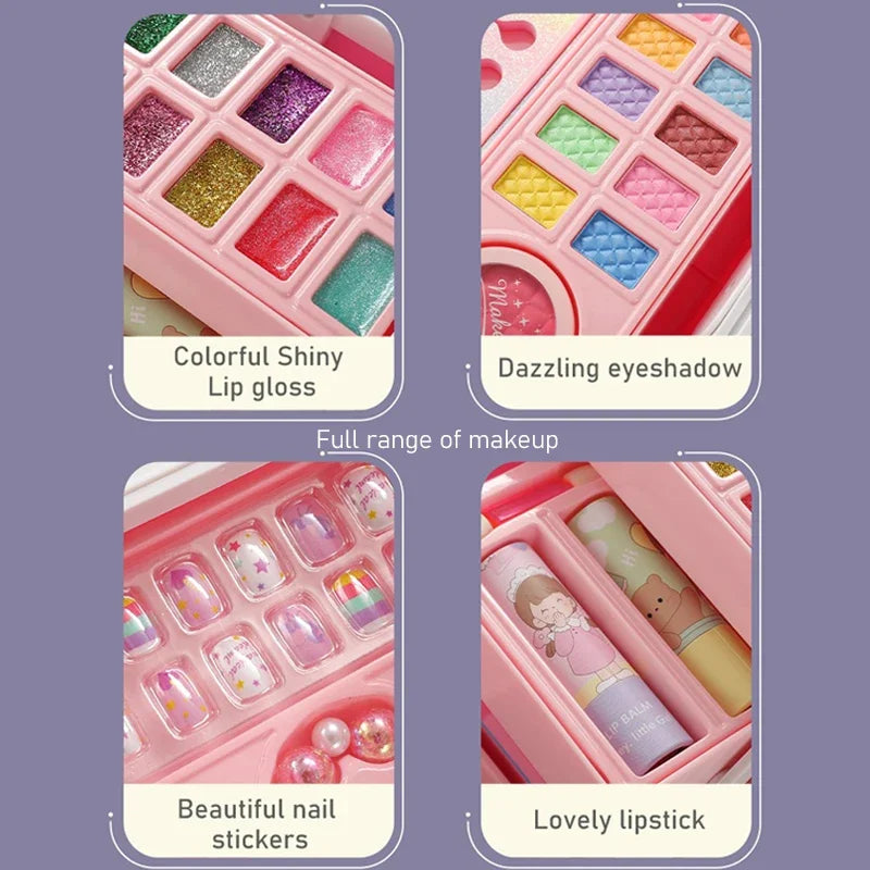 Washable Makeup Kit Real Girl Princess Make Up Kit with Cosmetic Case