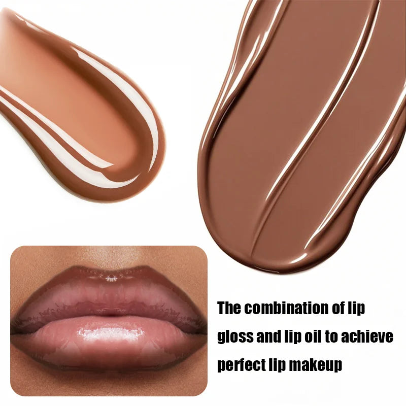 Two sets of lip gloss lipliner, moisturizing, bright, durable, portable, brown, outline the lip line