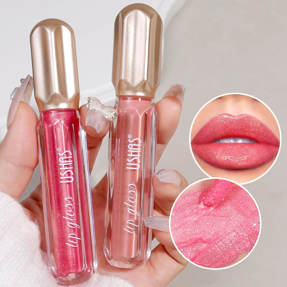 Glitter Pearlescent Lip Gloss Moisturizing Lasting Non-Stick Cup Sexy Shimmer Shine Red Liquid Lipsticks