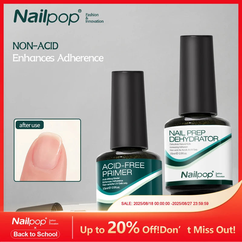 Nail Dehydrator and Primer Acid Free Natural Nail Prep for Acrylic and UV Gel Nail Polish Fast Dry Superior Bonding Set